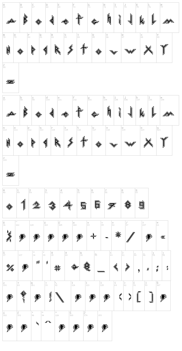 Iron H Metal font map
